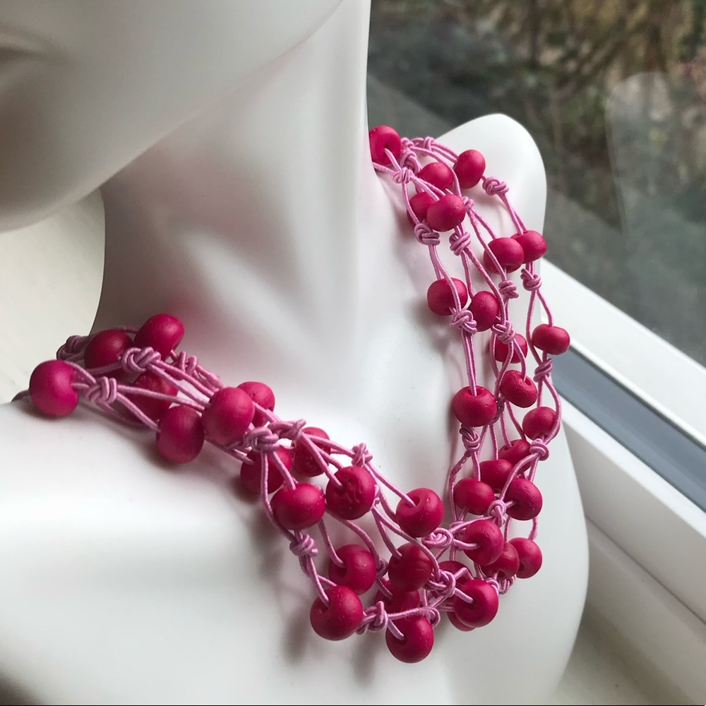 Pink Beaded Multi Strand Necklace